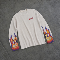 QYOURECLO T-shirt à manches longues en coton gaufré thermique, coupe ample et oversize, avec broderie personnalisée et motifs graphiques pour homme
