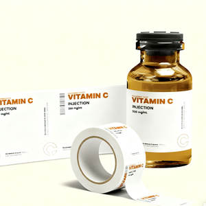 Tem nhãn cuộn tự dính chống thấm tùy chỉnh, logo riêng, nhãn dán PET trắng dùng cho chai thuốc, nhãn dược phẩm - Product Image 1