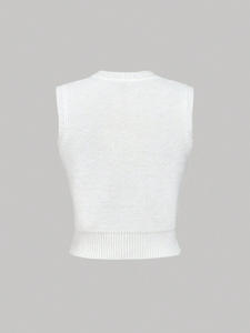 Neues Gestricktes 2-Teiliges Set Buchstaben-Stickerei Crop Tops und Kurze Hosen Trendiges Zweiteiler-Set für Damen - Product Image 4