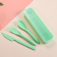 Couverts portables écologiques en paille de blé pour l'extérieur – Faciles à nettoyer et réutilisables – Ensemble de couverts en paille de blé avec étui
