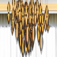 Lustre Or Moderne Plafonnier Suspension Villa Lobby Hôtel Hall Grand Projet Led De Luxe Cristal Verre Décoration Lustre