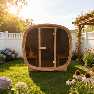 Sauna extérieur pour 6 personnes, en cèdre rouge carré, avec chauffage 6KW, porte en verre trempé et bancs intégrés - Product Image 3