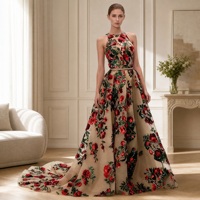 Robe de soirée longue élégante pour femme, ornée de sequins et de motifs floraux roses, robe de bal de demoiselle d'honneur, longueur maxi, traîne naturelle, pour mariée