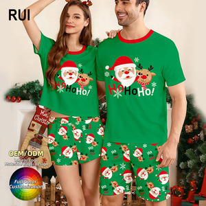 RUIQUWIN Fabricante de Pijamas Navideños con Logotipo Personalizado OEM, Conjunto Familiar a Juego de Tallas Grandes, Ropa de Dormir con Estampado de Papá Noel y Reno - Product Image 1