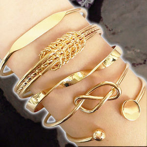 Conjunto de Pulseras Gruesas de Zinc Chapadas en Oro Estilo Punk para Mujer - Product Image 1