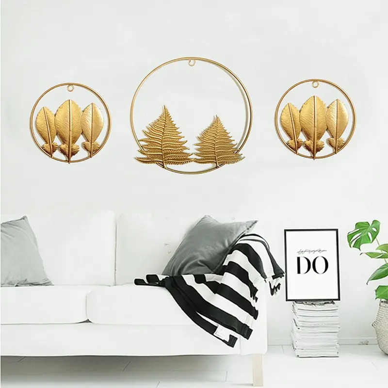Nordic Living Room Bedroom Wall Decoration Gold Leaf Metal Iron Wall Hanging Decoration