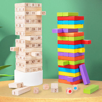 Jeu de construction en bois coloré pour enfants et familles, jeu de blocs en bois à empiler