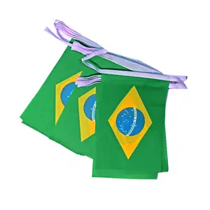 Wholesale Foldable Polyester Printing Football Brazil Hanging decorative international String Bunting Flags