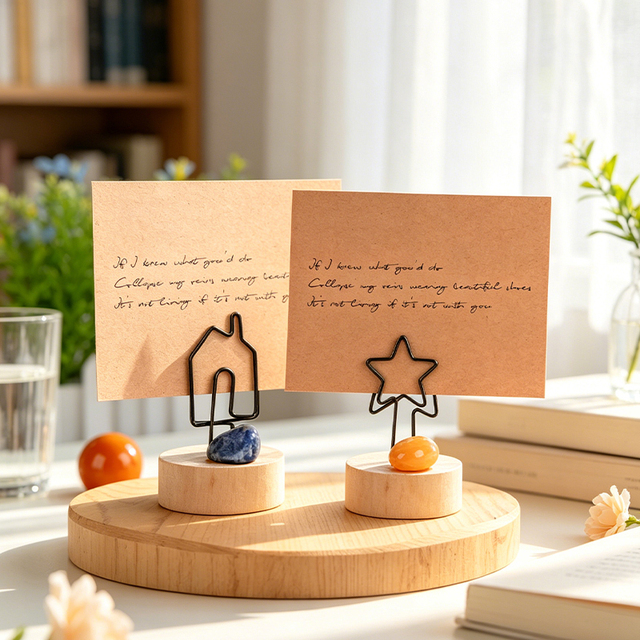 Hot Sale Natural Crystal Tumble Stone Rustic Wooden Bark Memo Card Photo Picture Note Clip for Gift