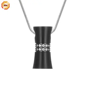 Thiết kế độc đáo màu đen thép không gỉ CZ Đá Inlay urn Vòng cổ mặt dây chuyền cho tro hỏa Táng đồ trang sức