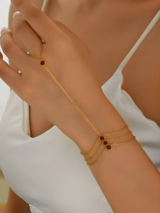 Stylish <b>Gold</b> Plated Ring <b>Bracelet</b> for Women with Red Stone <b>Adjustable</b> Hand Chain <b>Bracelet</b> Elegant Fashion Jewelry - Product Image 2