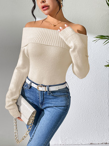 Maglione maglione lavorato a <span class=keywords><strong>maglia</strong></span> allentato stile Casual donna all'ingrosso maglione <span class=keywords><strong>monospalla</strong></span> Sexy di moda invernale - Product Image 4