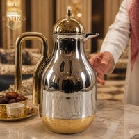 Carafe à café Dallah de luxe plaquée or 1000 ml, théière arabe traditionnelle avec doublure intérieure unique en verre rose, carafe à café isolée