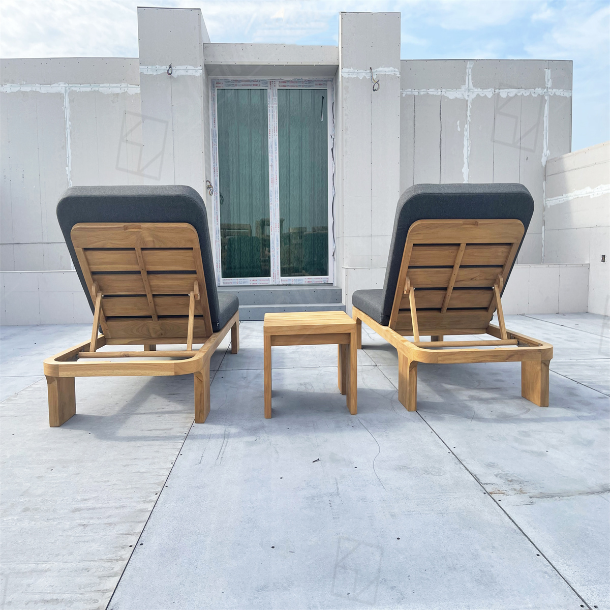 Factory Patio Teak Outdoor Furniture Modern Chaise Garden Furniture Set Luxury Solid Wooden Beach Sun Lounger