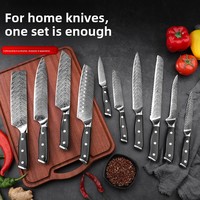 10Pcs Set Pisau Dapur Simulasi Damaskus 4CR13 Baja Tahan Karat Gagang Kayu Berwarna Pisau Kombinasi Kustom Dengan Kotak Hadiah Hitam
