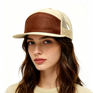 Wholesale Custom 7 Panel Hip Hop Two Tone Front Mesh Back <b>Flat</b> Brim Snapback Cap Unisex Outdoor Adjustable Canvas <b>Hats</b> - Product Image 1