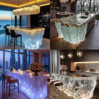 Table de salle à manger de luxe en résine effet rivière, comptoir de bar LED en époxy, mobilier moderne personnalisé en résine transparente effet cristal