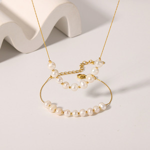 Mode véritable bouton d'eau douce collier bracelet <span class=keywords><strong>ensemble</strong></span> 6-7mm couleur blanche ensembles de bijoux en perles naturelles pour les femmes - Product Image 4