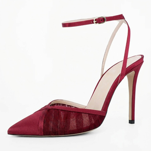 Escarpins slingback à talon aiguille pour femme, à bout pointu, en maille froncée, avec bride de cheville, vente en gros OEM - Product Image 1