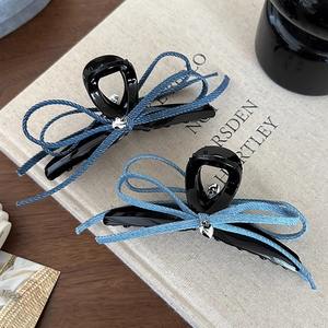 Pinza para el pelo de tela vaquera con lazo de 13 cm para mujer, accesorio de verano, pinza de tiburón, accesorio elegante para peinados. - Product Image 6