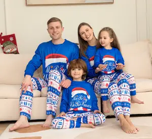 नई आगमन थोक क्रिसमस परिवार मिलान पाजामा सेट वयस्क बच्चों बेबी Trending आरामदायक ब्लू सांता XMS परिवार Pjs कपड़े