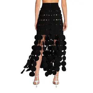 TWOTWINSTYLE Wholesale Solid Casual Temperament Skirt Spliced Dots Patch Tassel Hem Back Zipper Long Skirts For Women