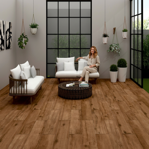 Azulejos de porcelana con aspecto de madera premium Royal Wood Brown de 20x120 cm, acabado de madera rica para interiores de lujo. - Product Image 2