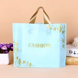Factory Wholesale Fashion Logo Printed Packaging shopping pe pvc plastic tote bag custom with soft loop handle