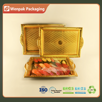 Plateau jetable écologique et recyclable, multi-tailles, en PET doré épaissi avec rebord surélevé pour pizza, gâteau, collation, biscuit, mariage