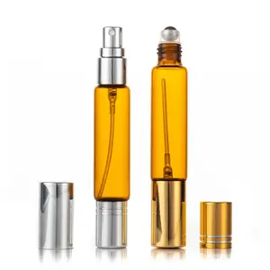 Can be double headed ball bottle brown glass cosmetics packaging perfume double mouth roll-on roll-off perfume oil bottle
