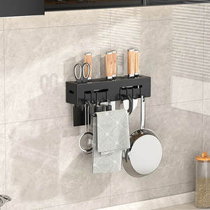 壁掛けキッチン用品収納ラックナイフ箸カトラリーオーガナイザー金属製吊り棚8フック付きラグロッドホルダー - Product Image 3