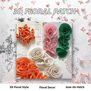 Grand patch de col de fleur de rose 3D en toile appliquée pour décoration de costume de chemisier de robe de bricolage-Style à coudre - Product Image 2