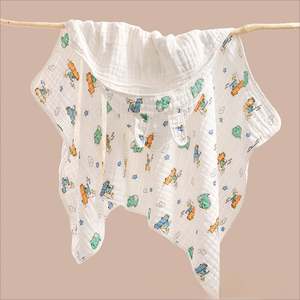 Newborn 100% Cotton Woven Cartoon Muslin Swaddle Blanket Children's Hooded <b>Bathrobe</b> Soft Baby Bath <b>Towel</b> Custom - Product Image 1