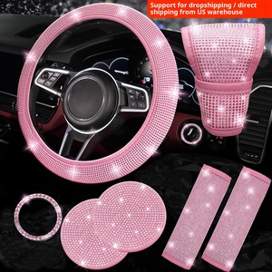 ที่หุ้มพวงมาลัยรถยนต์หนังติดเพชรประดับพลอยเทียมเงางามชุดตกแต่งภายใน38ซม. ที่รองแก้วบนรถ - Product Image 3