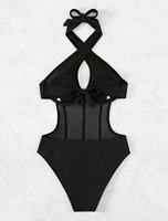 Dames Halter Kruis Mouwloze Bodysuit Water Wear Bikini Doorschijnende Mesh Korset Bustier Sexy Uitgesneden Leotard Jumpsuit