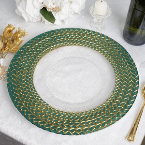 Haute qualité 13 "luxueux vert sarcelle or tressé jante verre chargeur assiettes clair rond chargeur assiettes pour mariage dîner décor - Product Image 5