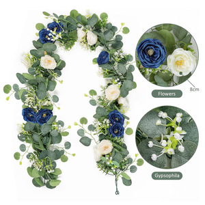 Guirlande artificielle de camélia et d'eucalyptus pour jeunes, style rural, 100 cm, 200 cm, fleur en soie, décoration de table de mariage, style romantique - Product Image 1