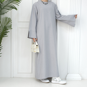 2024 tinta unita semplice abito Abaya chiuso a fessura <span class=keywords><strong>maniche</strong></span> <span class=keywords><strong>lunghe</strong></span> <span class=keywords><strong>con</strong></span> tasche laterali e cerniera posteriore da donna Muslim Casual Abaya - Product Image 6