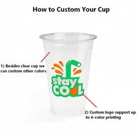 Gobelets jetables en plastique PET transparents de 90 mm de diamètre, sans BPA, à paroi simple, avec couvercle, personnalisables avec logo, pour boissons froides, 12/16/20/24 oz