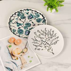 จานเซรามิคลายกิ่งไม้สไตล์มินิมอล ลายดอกไม้ประดับตกแต่งอย่างสวยงาม สำหรับการรับประทานอาหารอย่างหรูหราและตกแต่งโต๊ะอาหาร - Product Image 2
