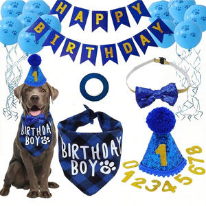Ensemble de décoration de fête d'<span class=keywords><strong>anniversaire</strong></span> pour animaux de compagnie JXANRY - Écharpe triangulaire en polyester, bavoir, chapeau d'<span class=keywords><strong>anniversaire</strong></span> pour chiens, costume pour animaux de compagnie, nœud papillon, collier - Product Image 1