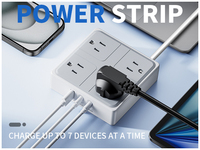 Stop Kontak Dinding Tembaga ABS 10A Grosir, 4 Stop Kontak AC, 2 Port Tipe-C, 1 USB-A Pengisian Cepat 17W, Komersial IP20 5m