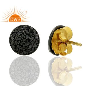 Boucles d'oreilles clous en diamant noir pavé véritable, bijoux en or massif 14 carats et argent sterling 925, fournisseur de boucles d'oreilles clous - Product Image 3