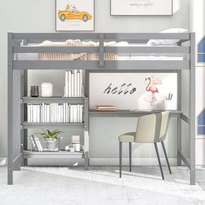 Cama Alta Moderna de Tamaño Completo con Escritorio y Librero, Camas Altas de Madera con Estantes y Tablero de Escritura para Niños, Adolescentes y Adultos - Product Image 4