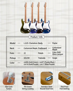 <span class=keywords><strong>Guitarra</strong></span> Eléctrica Retro ST Strat con Pastillas SSH de Bobina Simple, Sistema de Trémolo <span class=keywords><strong>Vintage</strong></span> y 22 Trastes - Product Image 6