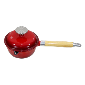 Geëmailleerde gietijzeren Dutch oven sauspan set met houten handvat, antiaanbaklaag, vaatwasser- en magnetronbestendig voor soep, melk en babyvoeding - Product Image 1
