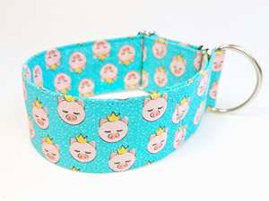 dog pigs with crown, fabric greyhound <b>collar</b>, cyan martingale or buckle, <b>whippet</b> <b>collar</b> / celebrity - Product Image 6