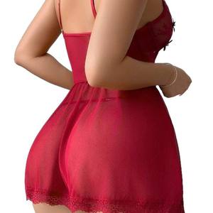 Ensemble de lingerie pour femmes en dentelle tissée semi-transparente avec design à boucles pour les jambes - Product Image 1