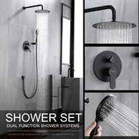 Ensemble de douche d'hôtel entièrement en cuivre avec installation murale dissimulée Pommeau de douche noir à une poignée Robinets de bain Motif de pulvérisation de pluie