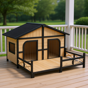 Nichoir en bois pour chien 59x64x39 pouces, abri rustique surélevé résistant aux intempéries pour animaux de compagnie, idéal pour porche, terrasse, usage extérieur pour grandes races - Product Image 2